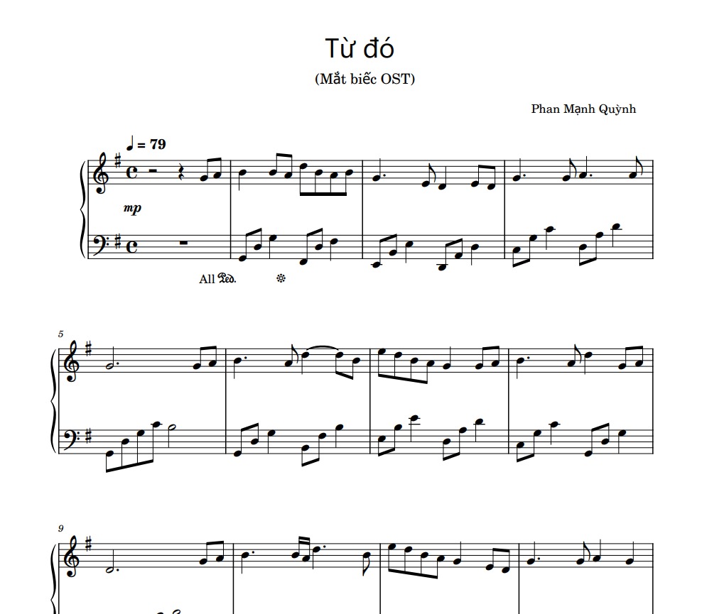 Phan Mạnh Quỳnh - Từ đó cho piano solo phiên bản dễ